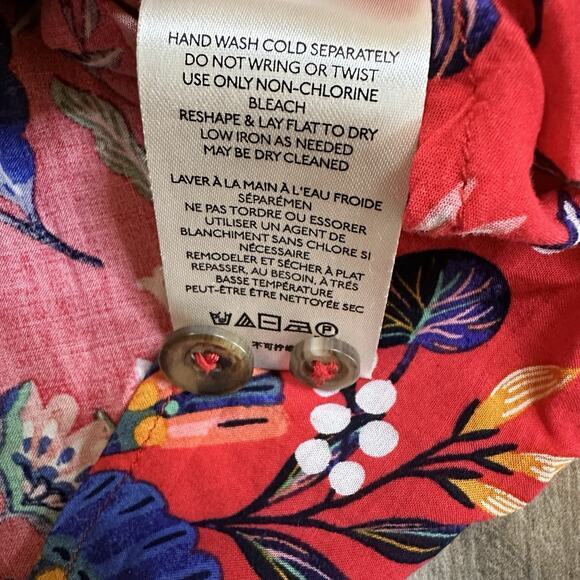 ANTHROPOLOGIE Button Down Top Red Size LP Hummingbirds Colorful Boho‎ Twee Boxy - Picture 8 of 11